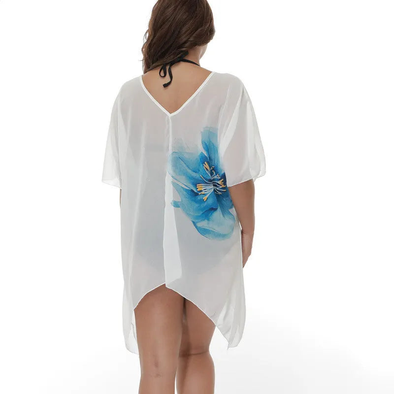 White plus size beach cover-up blouse for swimming and sun protection