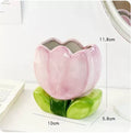 Ceramic flower pen holder storage box with floral design for desktop organisation