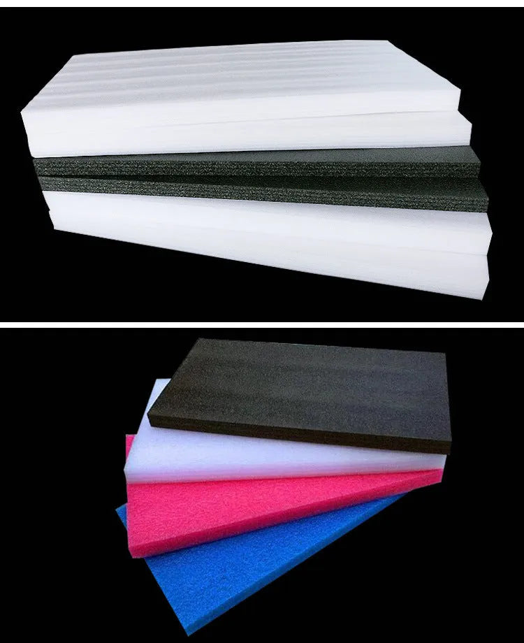 Large white rectangular EPE pearl cotton foam board showing its 10mm thickness edge.