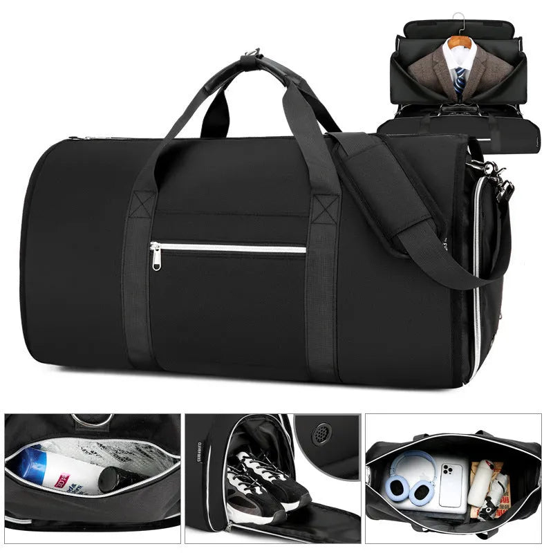 Oxford cloth sports storage bag with waterproof lining in grey colour showing dry wet separation compartments
