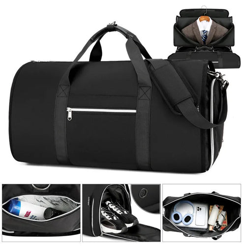 Oxford cloth sports storage bag with waterproof lining in grey colour showing dry wet separation compartments