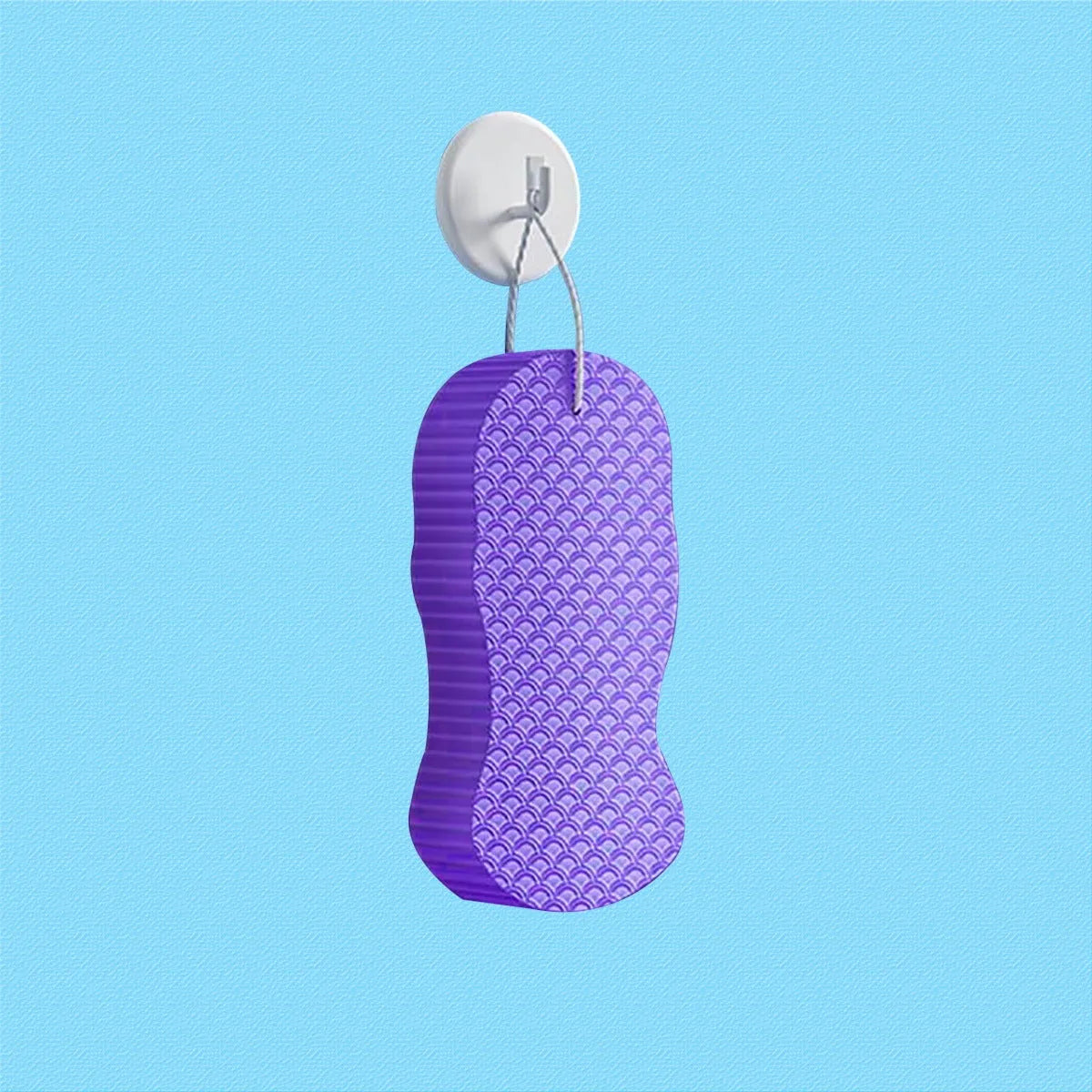 3D fish scale pattern bath sponge in white, grey, pink, or light blue colours for gentle body exfoliation