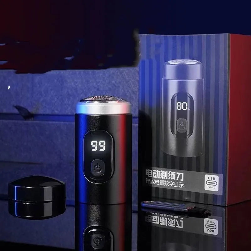 Black portable rechargeable USB shaver with cleaning brush and accessories