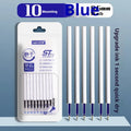 Quick-drying ballpoint pen refill with 500m writing length in black, red, blue, and ink blue colours.