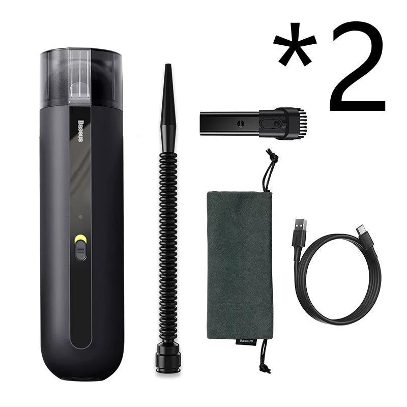 Baseus handheld wireless car vacuum cleaner in black, white, or green with blowing hose attachment