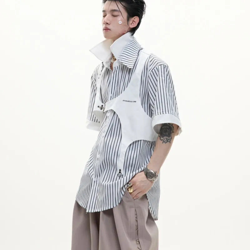 Men's striped cotton shirt with double lapel collar in black and white colour options