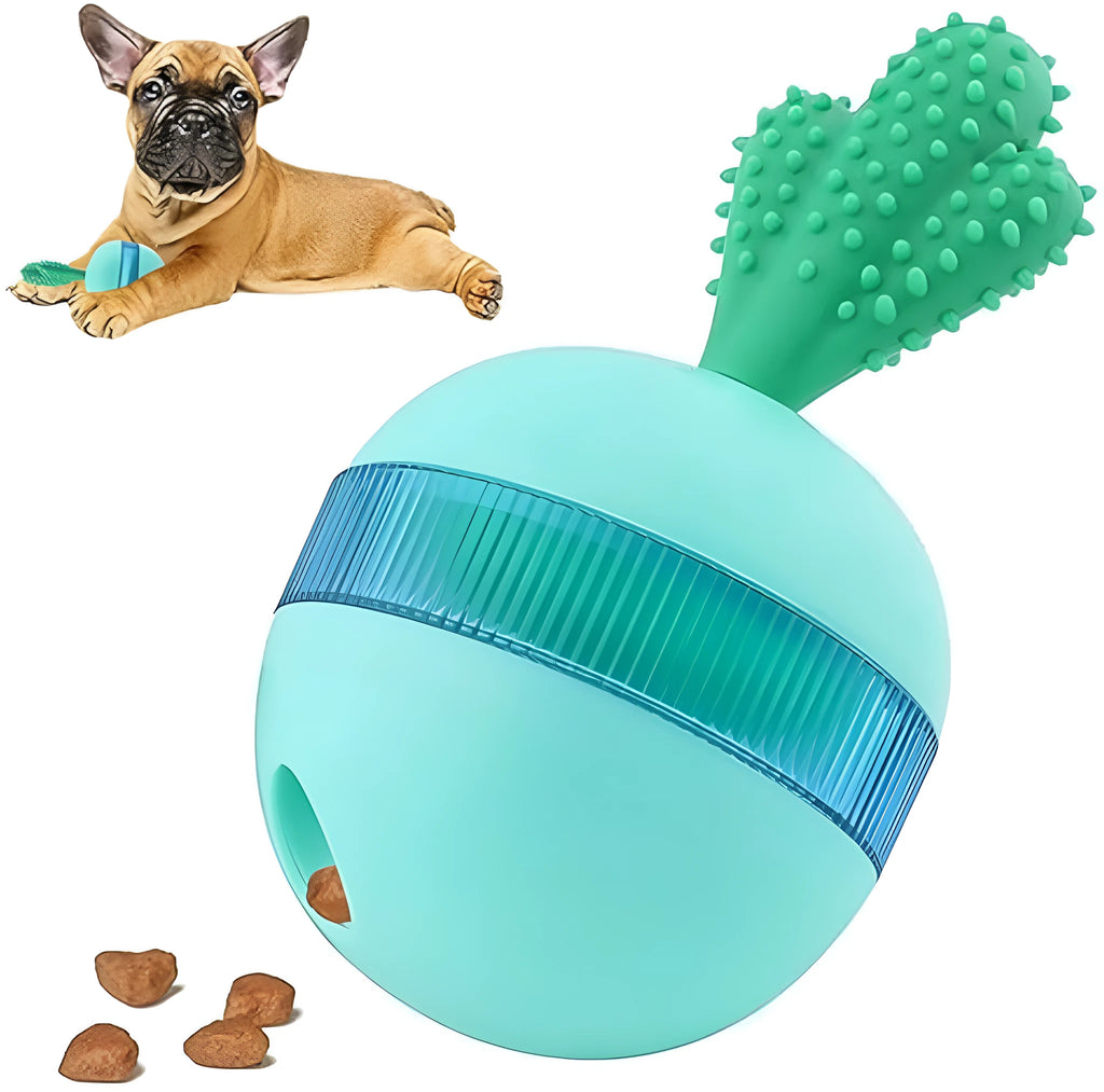 Blue durable rubber interactive dog treat dispensing puzzle ball toy for medium large dogs