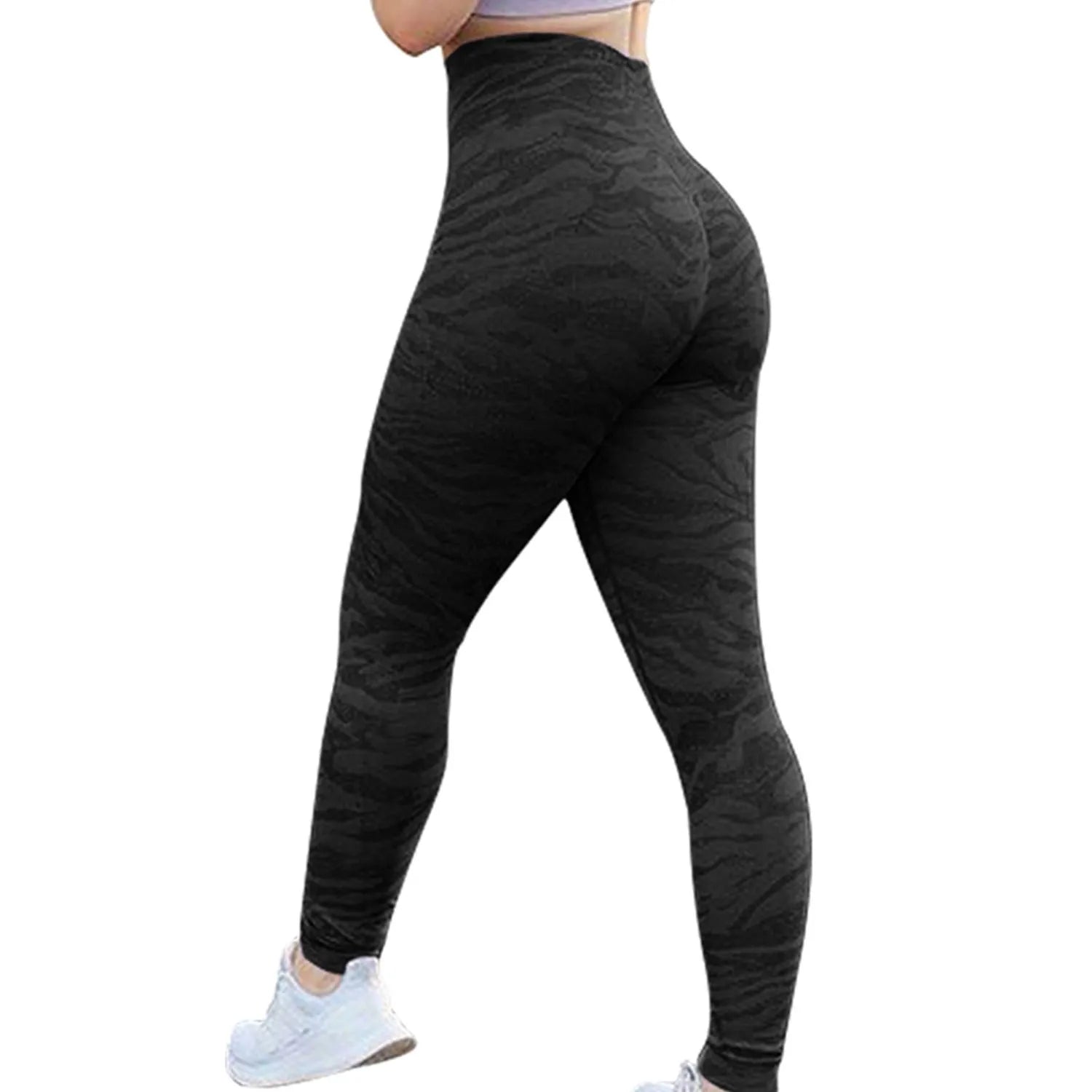 Women's booty lifting fitness leggings in camo and leopard print designs for gym and yoga workouts