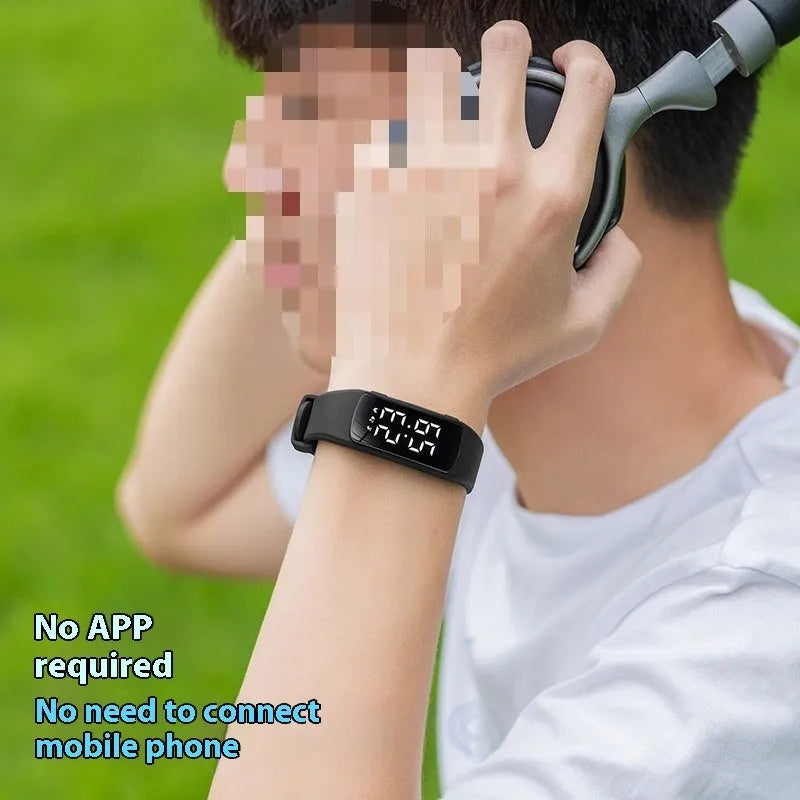 Waterproof vibration alarm electronic watch with LED display on silicone strap