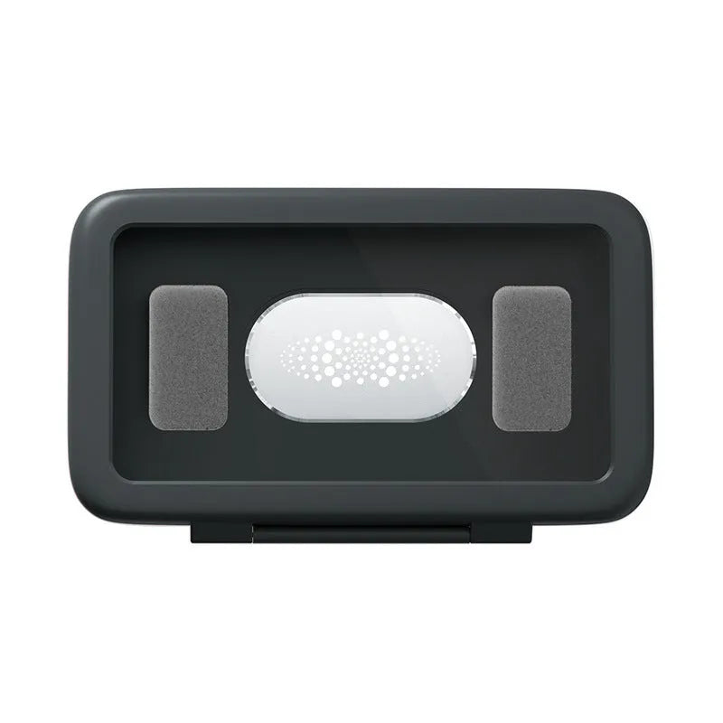 White waterproof phone holder mounted on bathroom tile with phone inside showing touch screen access