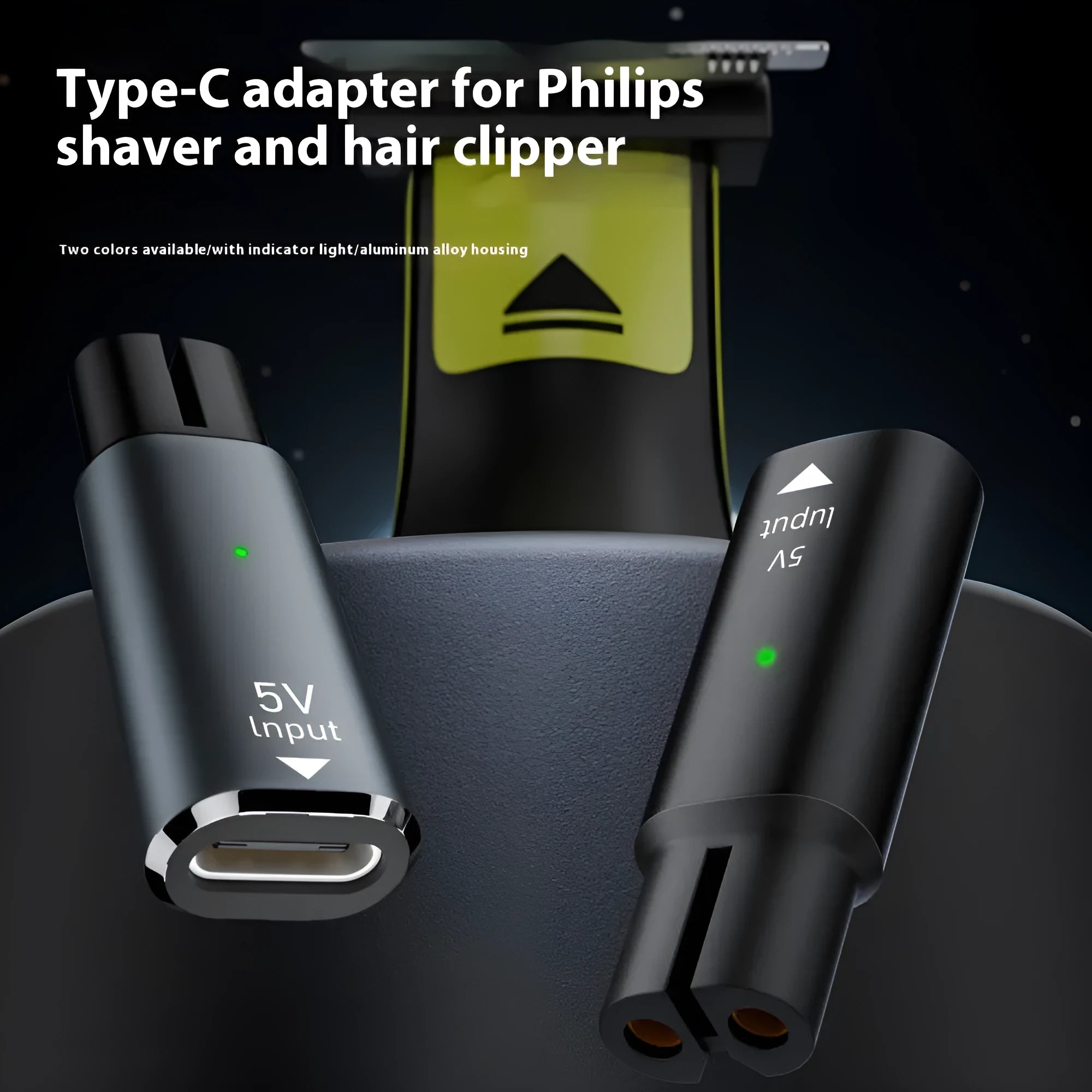 Black or grey USB-C charging adapter for electric shavers with 4.3V 8W output