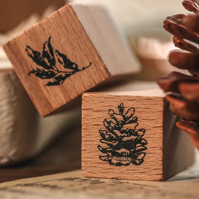 Mr Paper wooden seal suit with seven vintage handmade stamps for decorative journaling