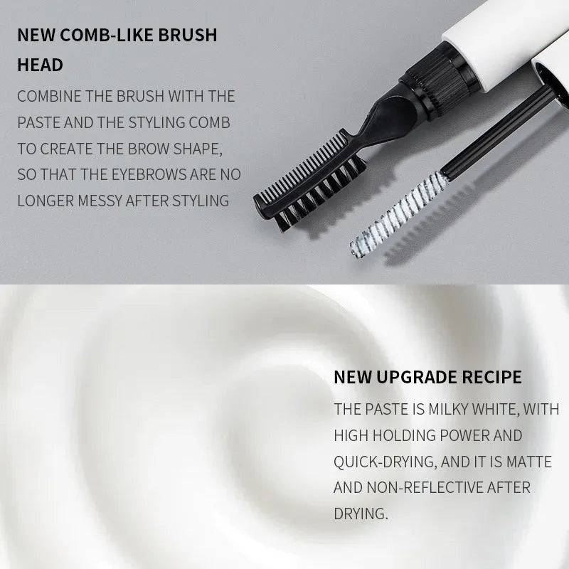Eyebrow glue cosmetic adhesive in white and pink colour options with applicator