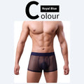 Men's thin solid-colour boxer shorts in black, white, blue, green, pink, and skin colour.