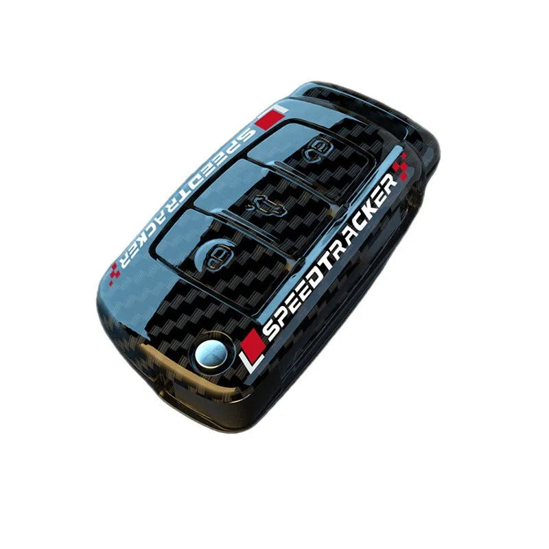 Carbon fibre style car key cover with mirrored finish in carbon pattern and white colour options