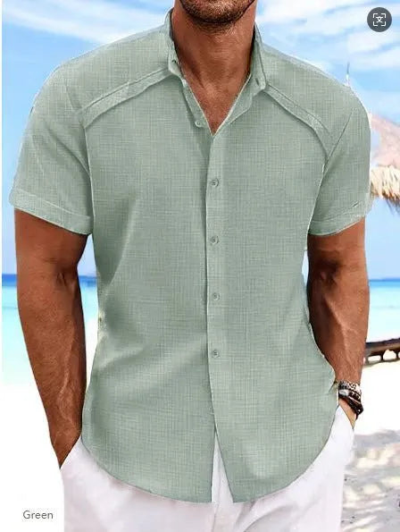 Hawaiian casual short sleeve shirt in solid colour cotton blend fabric for summer wear