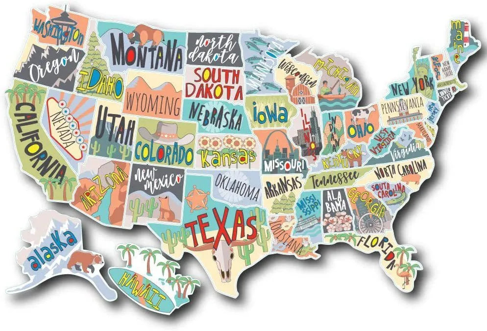 Travel-themed car body sticker set with map design, letters, and numbers for vehicle customisation