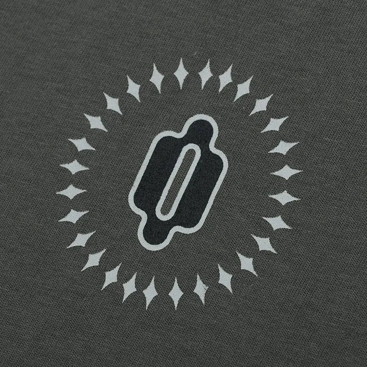 Grey khaki men's cotton sweatshirt with round neck, drop shoulders, and letter print.