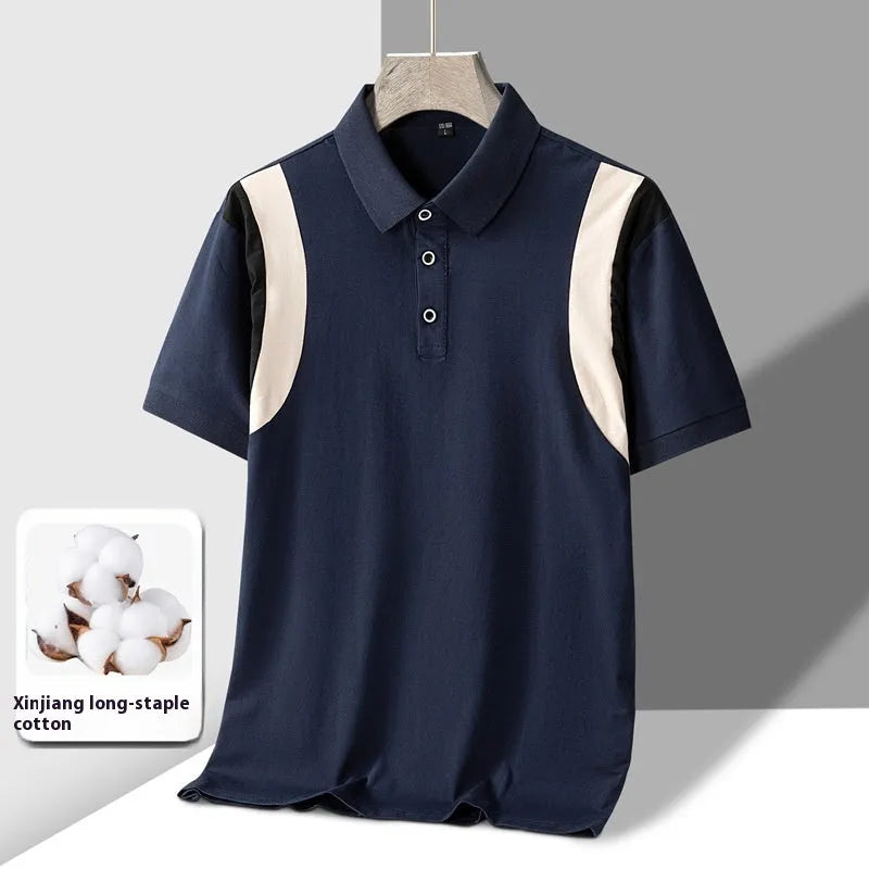 Men's striped business t-shirt with thin cotton fabric and Korean loose fit styling