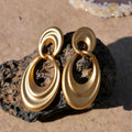 Women's copper earrings with a double circle design and quicksand colour in a French retro style.