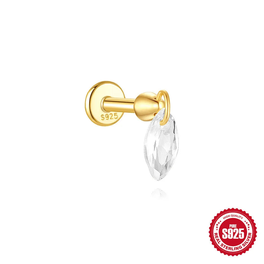 S925 sterling silver geometric kite-shaped earring with rhinestone chain tassel in a gold colour finish.