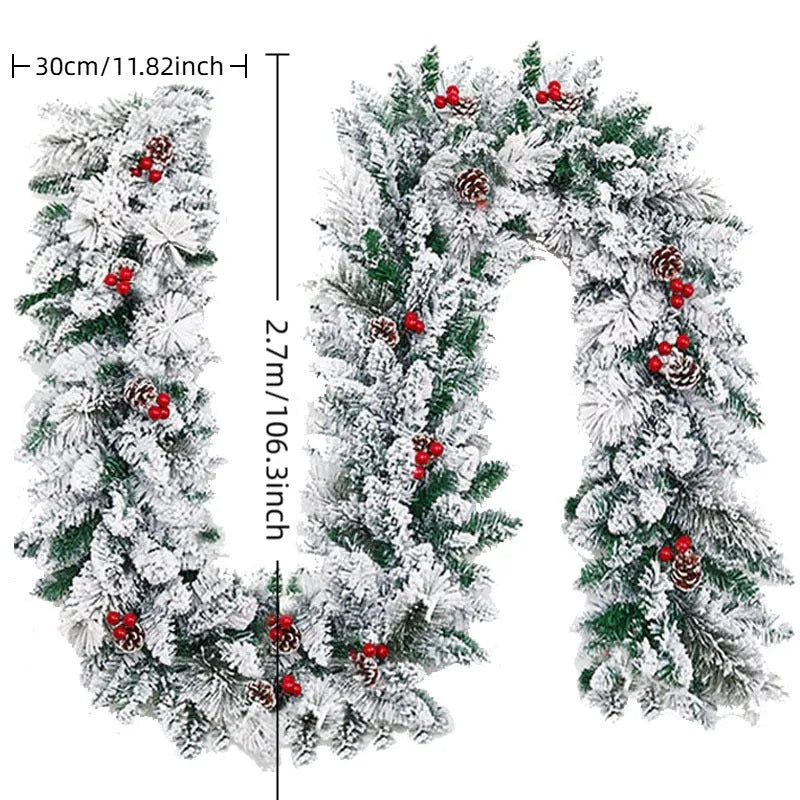 Christmas decorative rattan vine with white flocking snow effect in American holiday style