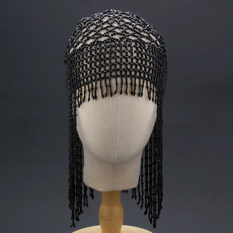 Belly dance headwear hair ornament with beaded alloy construction and long tassels