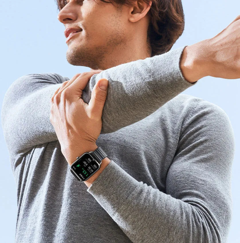 S4PLUS LS11 smart sports watch with AMOLED display on wrist in black, silver, or champagne colour