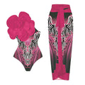 Women's floral print one-piece swimsuit with matching cover-up dress in polyester fabric