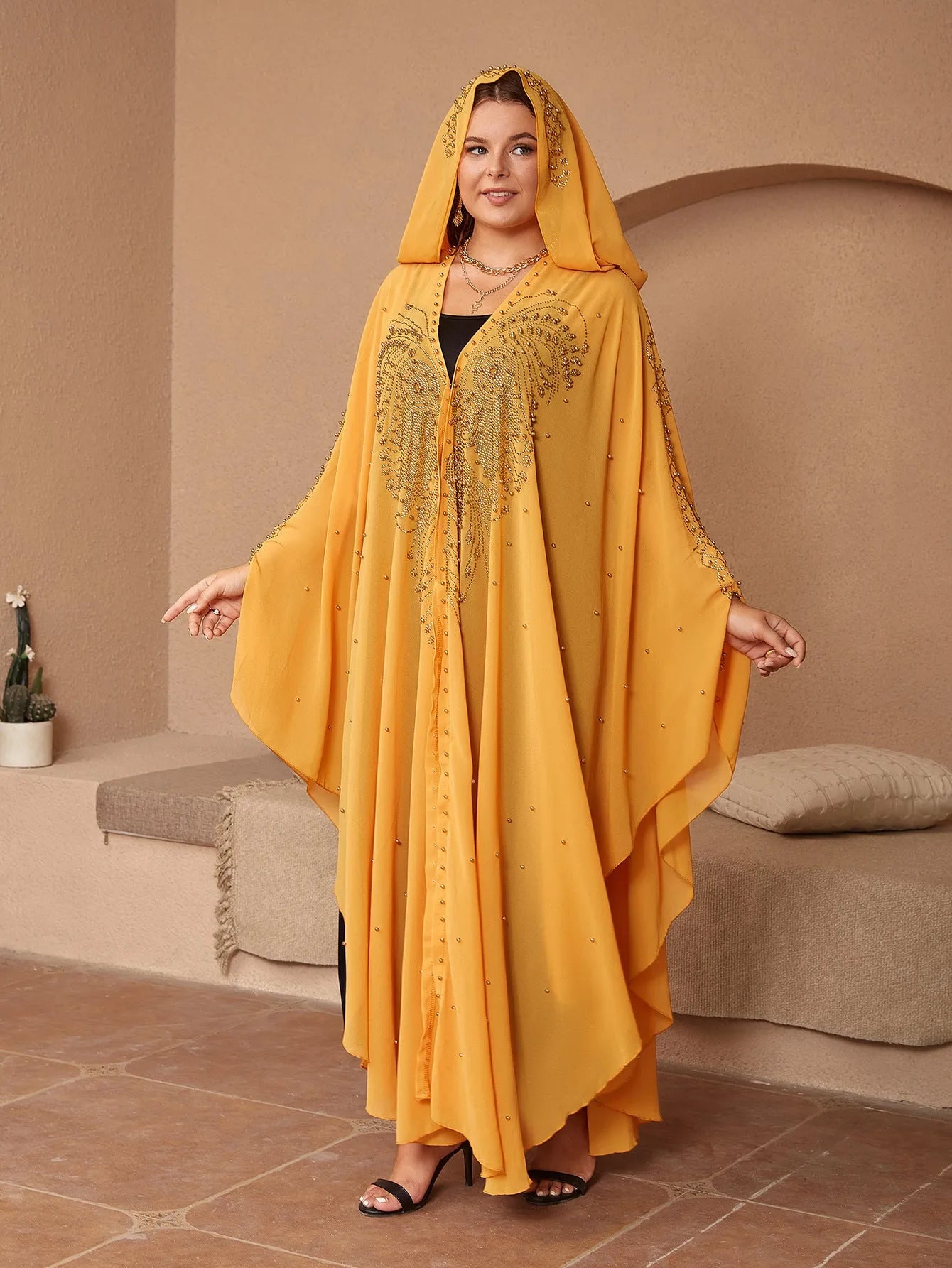 Muslim style chiffon shawl with rhinestone beading in purple colour