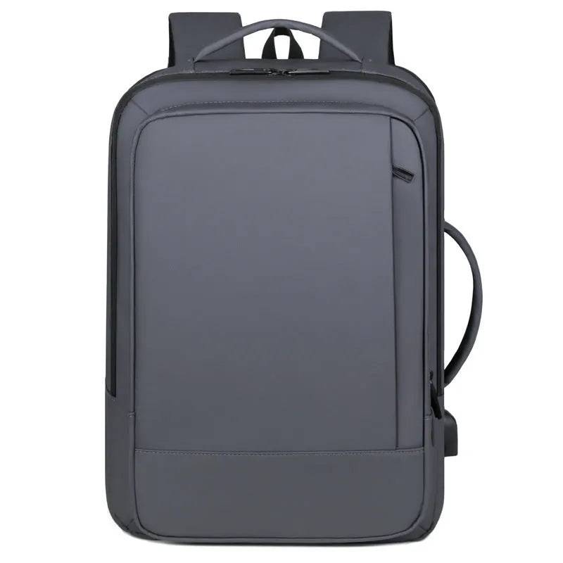 Men's waterproof Oxford cloth backpack with curved shoulder straps shown in black colour