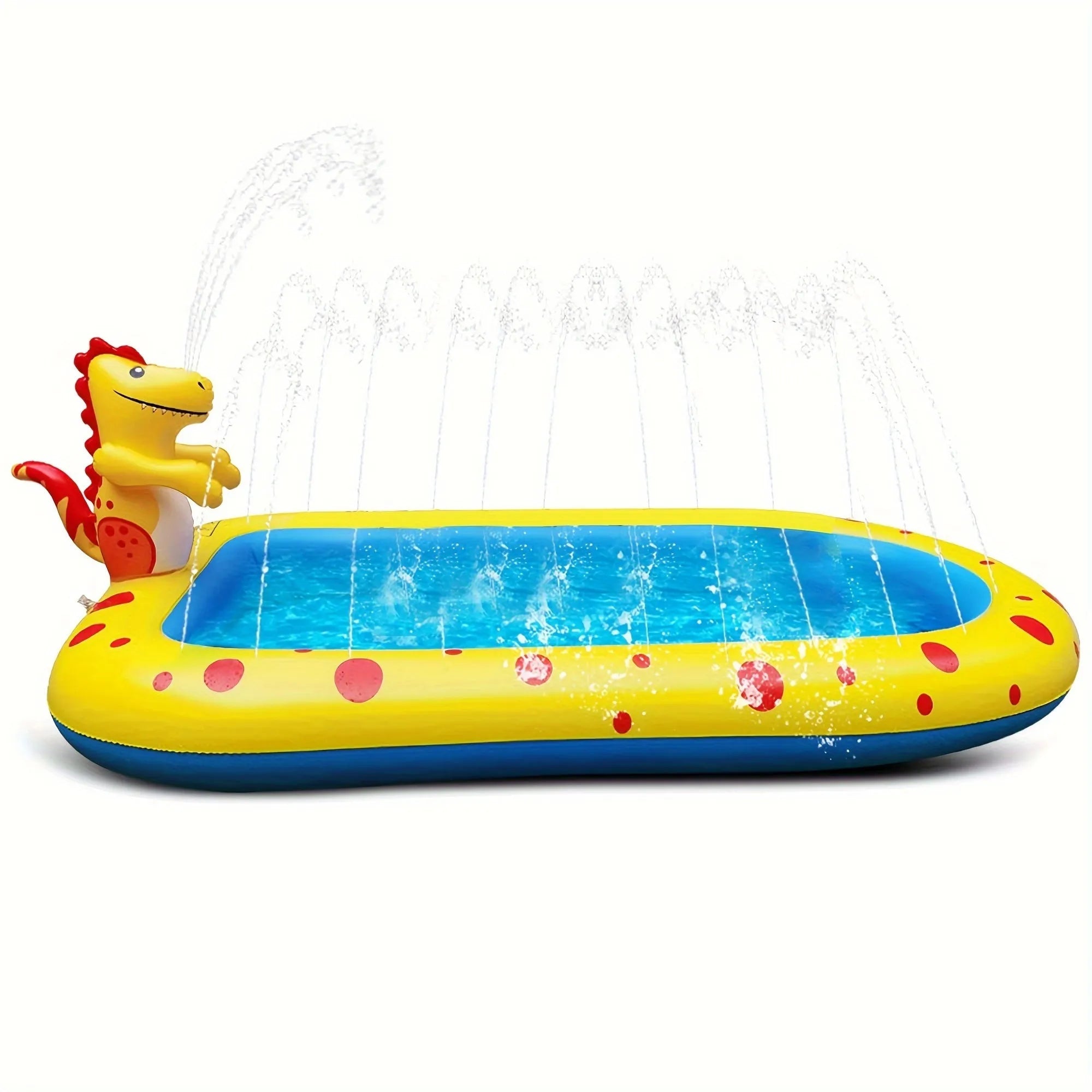 Blue dinosaur shark inflatable water spray pool for kids outdoor play