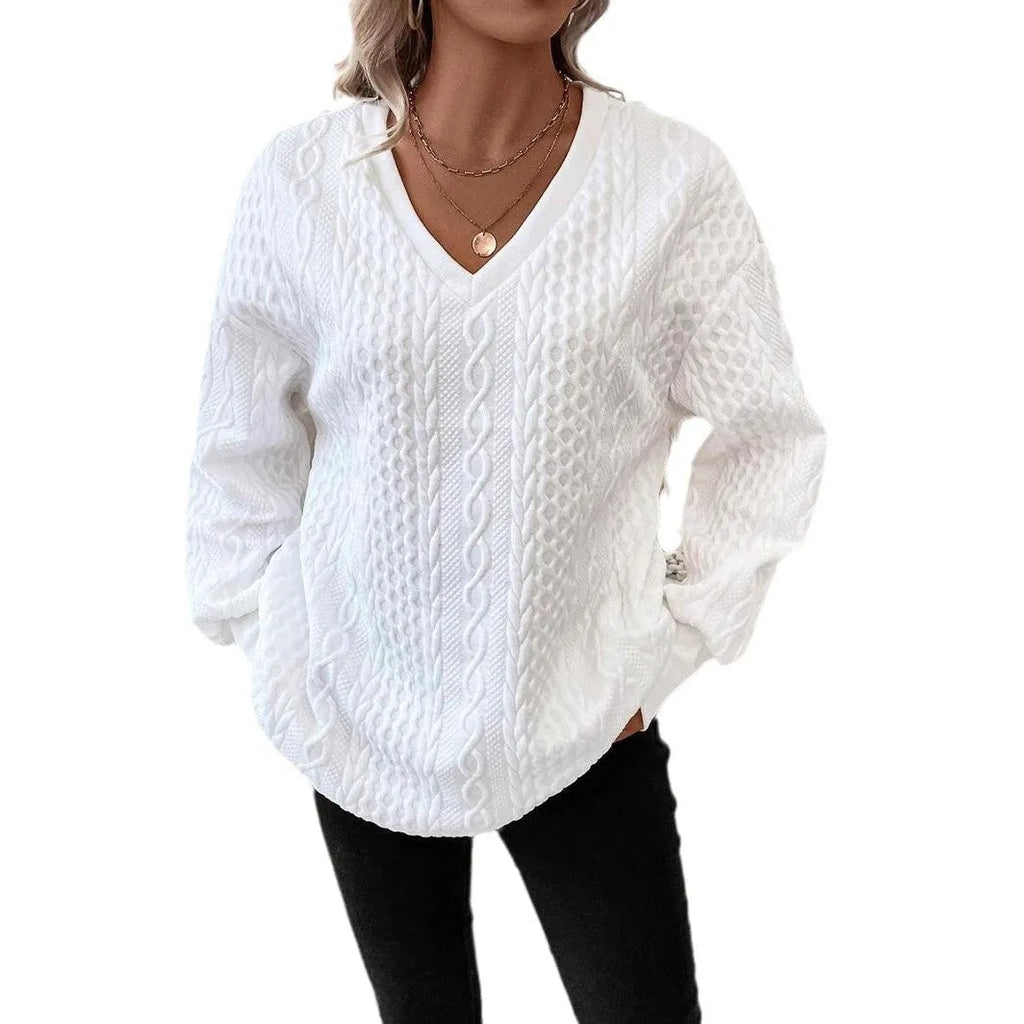 Milky white loose fit men's long sleeve T-shirt with a raised 3D pattern, casual style.