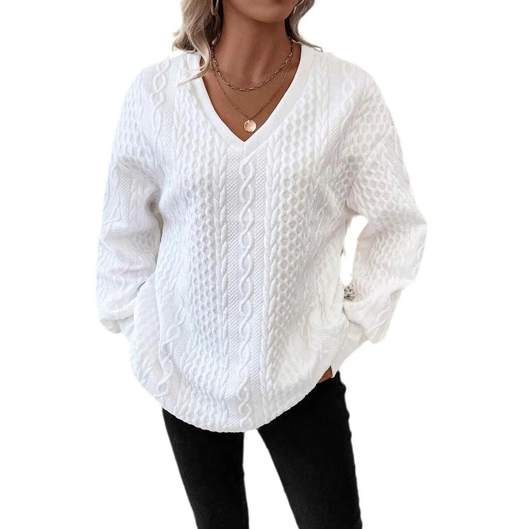 Milky white loose fit men's long sleeve T-shirt with a raised 3D pattern, casual style.
