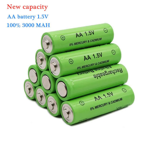Alkaline rechargeable AA battery with 3000mAh capacity and 1.5V rating