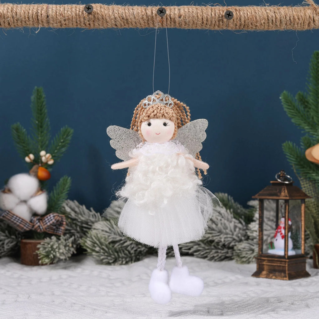 Cloth Christmas angel hair pendant for a girl's high ponytail in white, pink, and khaki styles.