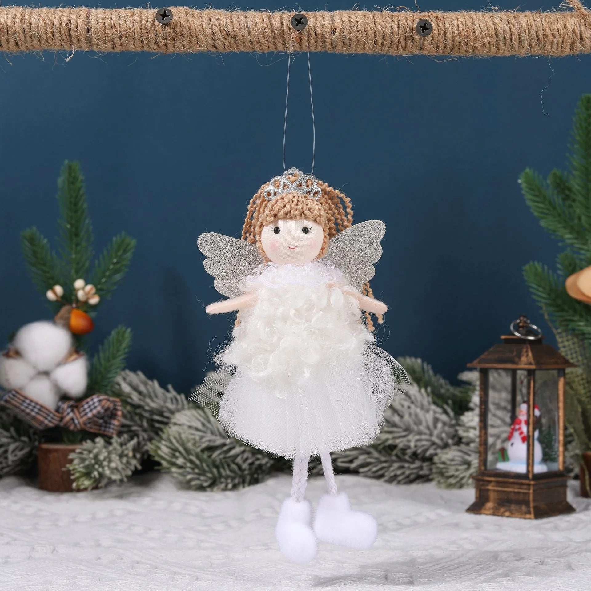 Cloth Christmas angel hair pendant for a girl's high ponytail in white, pink, and khaki styles.