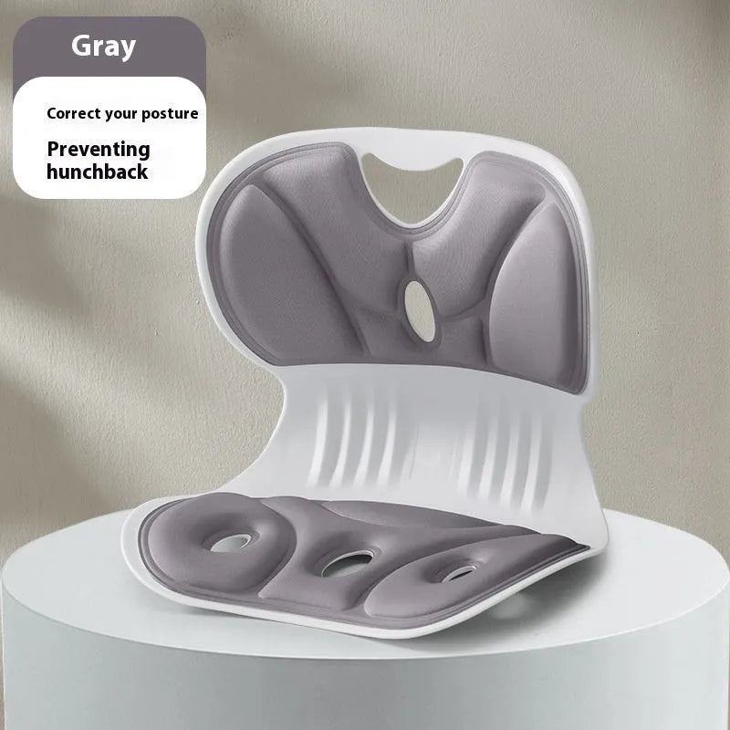 Memory foam seat cushion in solid colour on a chair, shown in small and large sizes.