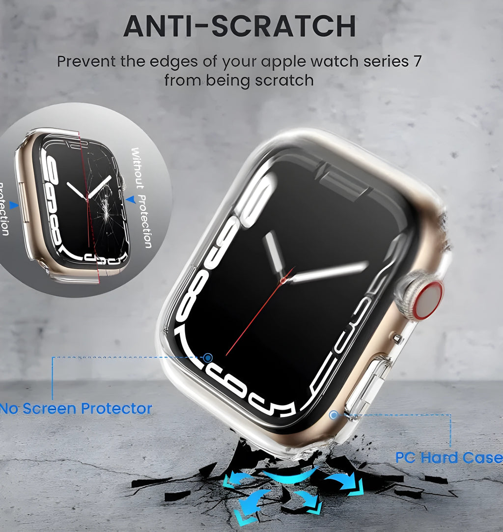 PC tempered film protective case for Apple Watch in multiple colours and sizes.