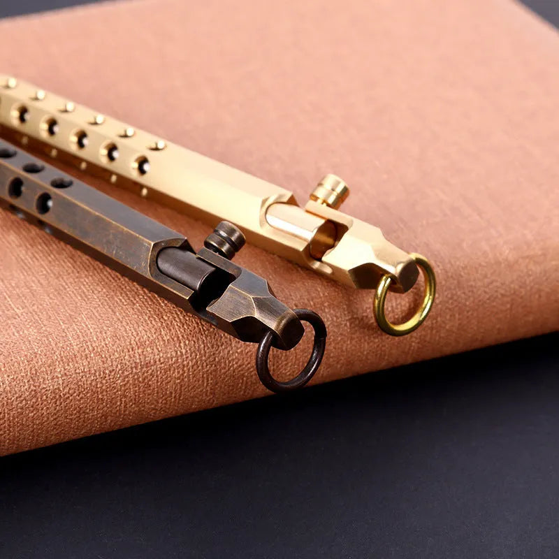 Brass hexagonal bolt-action rollerball pen with six-faceted barrel and 0.5mm tip