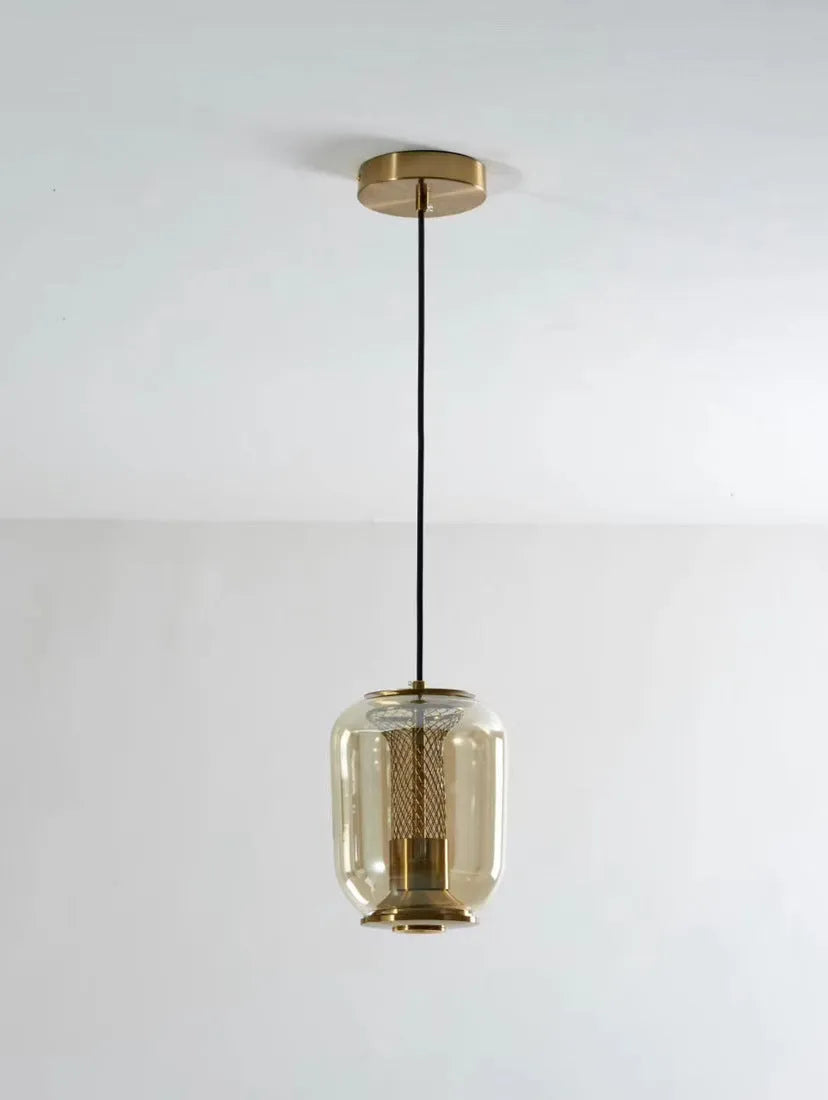 Minimalist Nordic chandelier in transparent, cognac or smoky grey colour, 16cm diameter