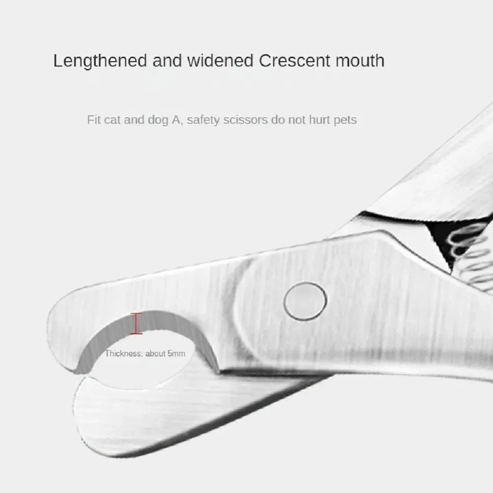 Silver professional pet nail clipper with stainless steel blades and safety guard for dogs and cats.