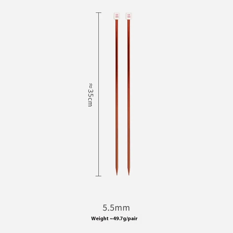 Set of lengthened crochet hooks with protective caps in sizes from 2.0mm to 10.0mm.