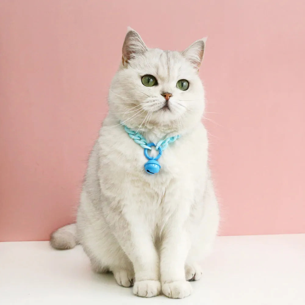 Adjustable pet collar in macaron candy colours with chain detailing for cats, dogs, and rabbits