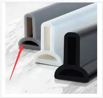 Flexible silicone bathroom water blocking strip in black, white, and grey colour options