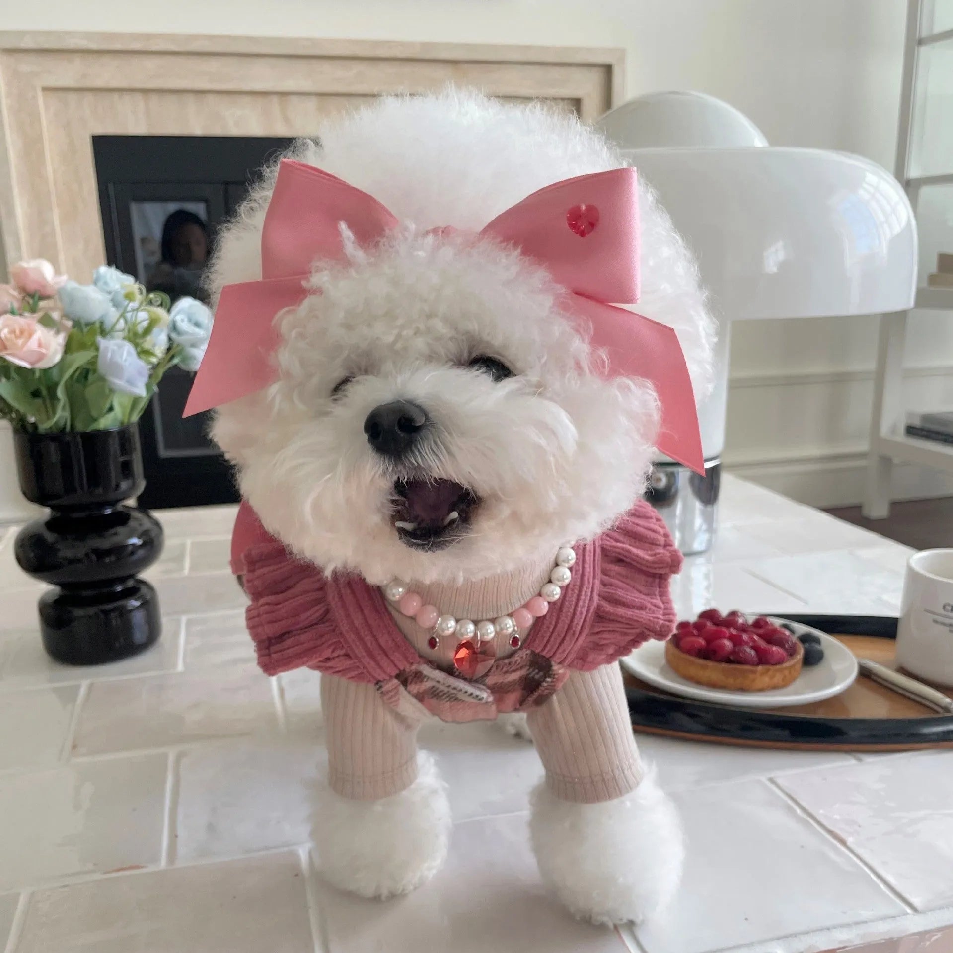 Adjustable princess-style bow dog hair band headdress in polyester cotton ribbon for 25-40cm head circumference