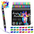 Set of double-headed acrylic marker pens showing fine and broad tips, with washable quick-dry opaque colours.