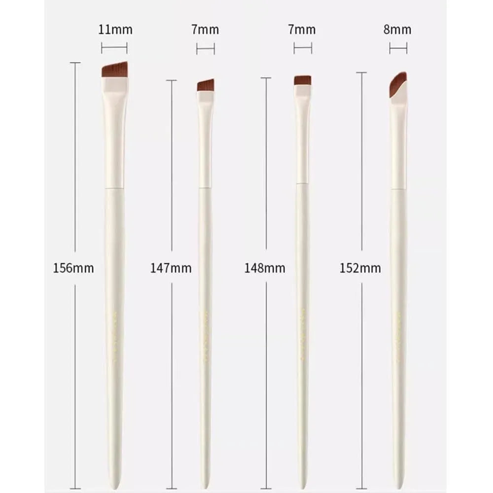 4 piece angled eyeliner and brow brush set with leather case