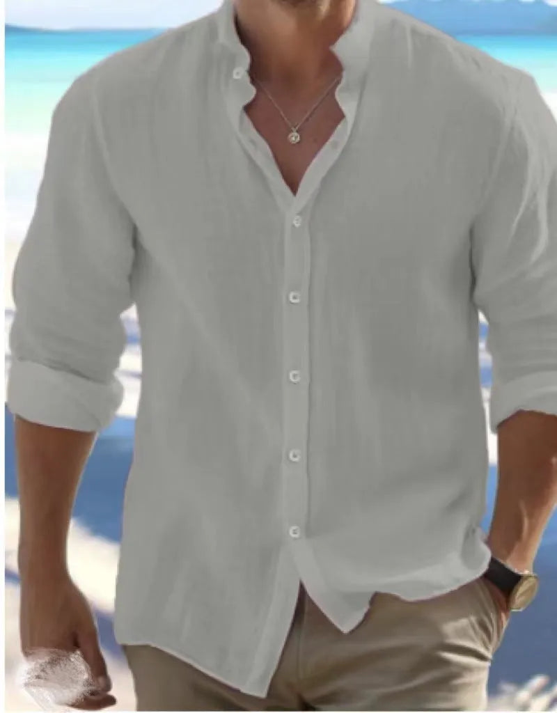 Men's casual button summer shirt in long-staple cotton, shown in a pullover style.