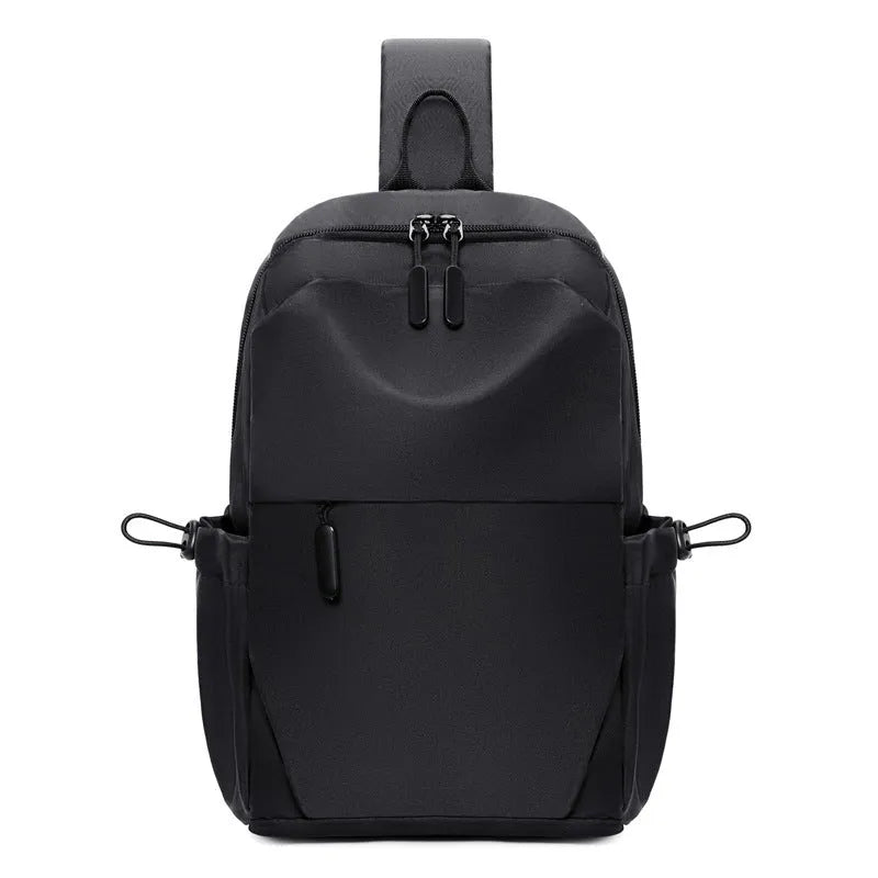 Men's grey lightweight chest bag with large main compartment and shoulder strap.